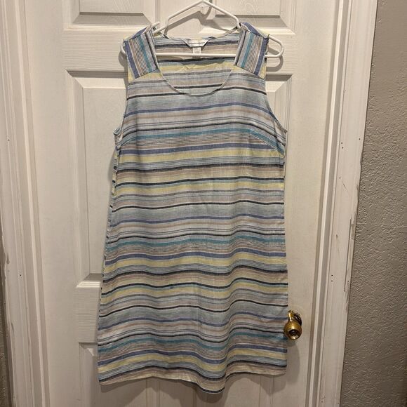 Christopher & Banks‎ Womens Tank Dress Striped Linen Cotton Blend Size Large - Picture 1 of 6